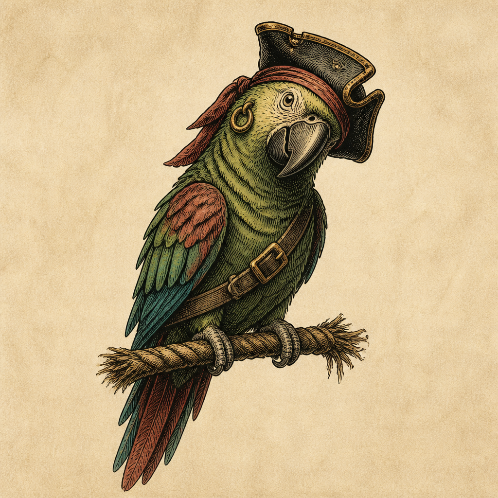 An alert pirate parrot ready to listen
