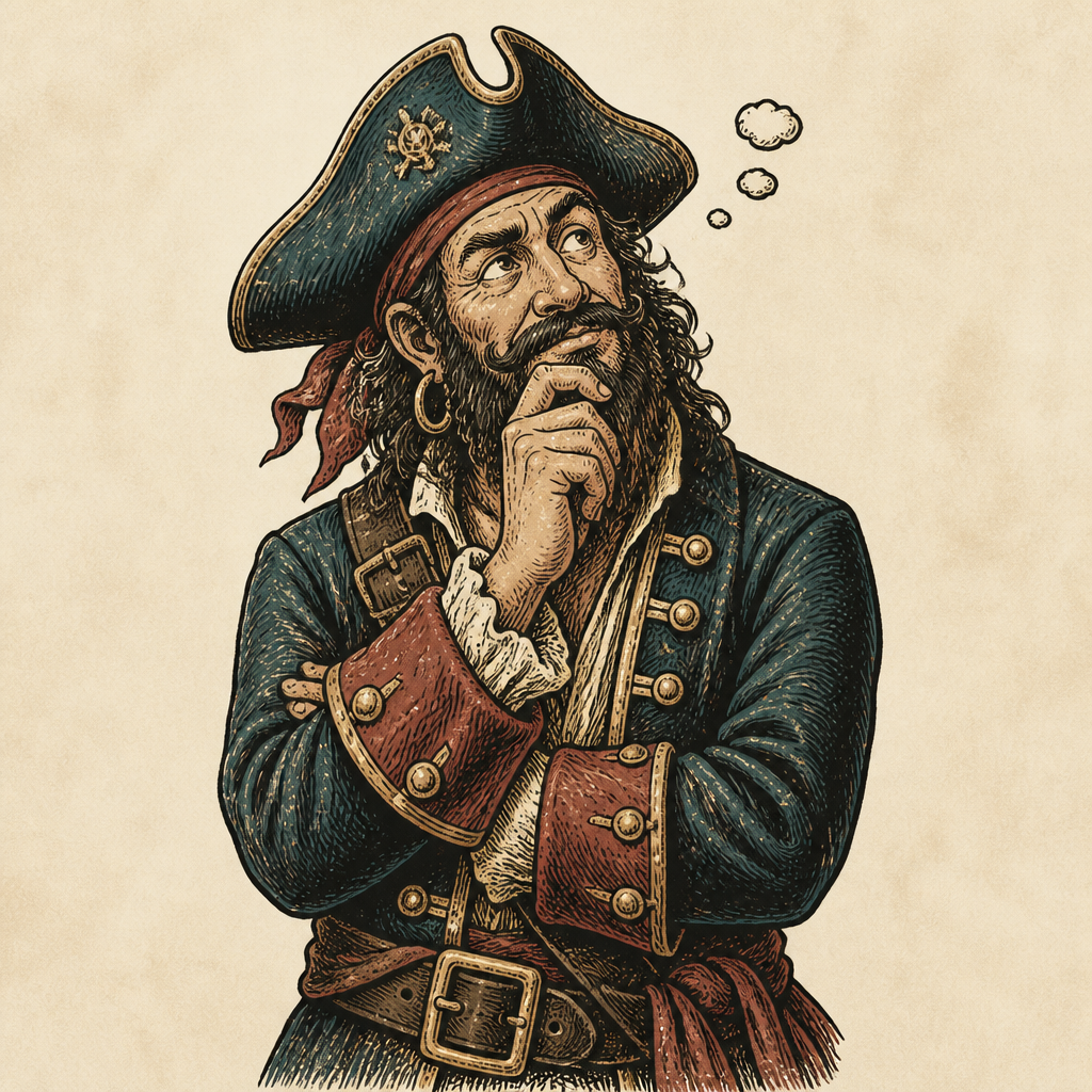 A curious pirate considering the next course